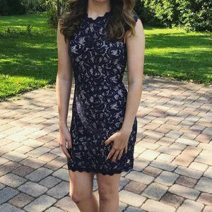 Lacy Navy Blue Homecoming Dress w/ Sequins